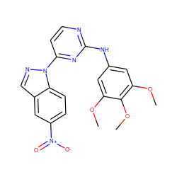 COc1cc(Nc2nccc(-n3ncc4cc([N+](=O)[O-])ccc43)n2)cc(OC)c1OC ZINC000653876493