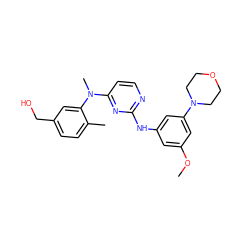 COc1cc(Nc2nccc(N(C)c3cc(CO)ccc3C)n2)cc(N2CCOCC2)c1 ZINC000071315869