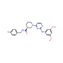 COc1cc(Nc2nccc(N3CCC[C@H](C(=O)NCc4ccc(C)cc4)C3)n2)cc(OC)c1 ZINC000084618396