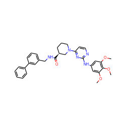 COc1cc(Nc2nccc(N3CCC[C@H](C(=O)NCc4cccc(-c5ccccc5)c4)C3)n2)cc(OC)c1OC ZINC000072318207