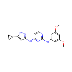 COc1cc(Nc2nccc(Nc3cc(C4CC4)[nH]n3)n2)cc(OC)c1 ZINC000203006582