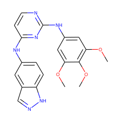 COc1cc(Nc2nccc(Nc3ccc4[nH]ncc4c3)n2)cc(OC)c1OC ZINC000071318585