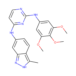 COc1cc(Nc2nccc(Nc3ccc4c(C)[nH]nc4c3)n2)cc(OC)c1OC ZINC000004617990