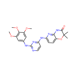 COc1cc(Nc2nccc(Nc3ccc4c(n3)NC(=O)C(C)(C)O4)n2)cc(OC)c1OC ZINC001772602532