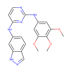 COc1cc(Nc2nccc(Nc3ccc4cn[nH]c4c3)n2)cc(OC)c1OC ZINC000071296551