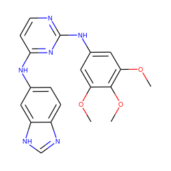 COc1cc(Nc2nccc(Nc3ccc4nc[nH]c4c3)n2)cc(OC)c1OC ZINC000071319249