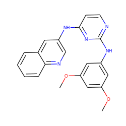 COc1cc(Nc2nccc(Nc3cnc4ccccc4c3)n2)cc(OC)c1 ZINC000034228639