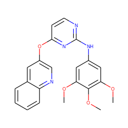 COc1cc(Nc2nccc(Oc3cnc4ccccc4c3)n2)cc(OC)c1OC ZINC000071329931