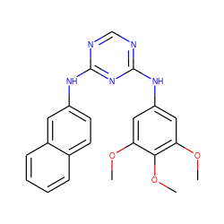 COc1cc(Nc2ncnc(Nc3ccc4ccccc4c3)n2)cc(OC)c1OC ZINC000071317795