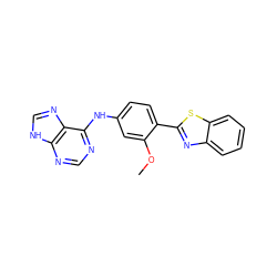COc1cc(Nc2ncnc3[nH]cnc23)ccc1-c1nc2ccccc2s1 ZINC000040404191