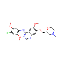 COc1cc(Nc2ncnc3cc(OC[C@@H]4CN(C)CCO4)c(OC)cc23)c(OC)cc1Cl ZINC000114820982