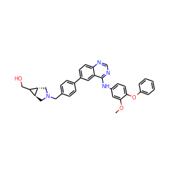 COc1cc(Nc2ncnc3ccc(-c4ccc(CN5C[C@H]6C(CO)[C@@H]6C5)cc4)cc23)ccc1Oc1ccccc1 ZINC000102981050