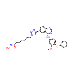 COc1cc(Nc2ncnc3ccc(-c4cn(CCCCCCC(=O)NO)nn4)cc23)ccc1Oc1ccccc1 ZINC001772592589