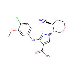 COc1cc(Nc2nn([C@H]3COCC[C@@H]3C#N)cc2C(N)=O)ccc1Cl ZINC001772572015