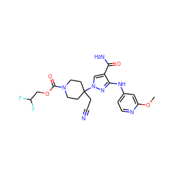 COc1cc(Nc2nn(C3(CC#N)CCN(C(=O)OCC(F)F)CC3)cc2C(N)=O)ccn1 ZINC000222085257