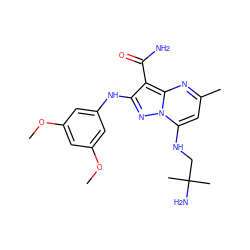 COc1cc(Nc2nn3c(NCC(C)(C)N)cc(C)nc3c2C(N)=O)cc(OC)c1 ZINC000029063390