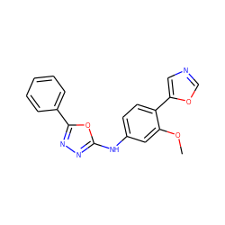 COc1cc(Nc2nnc(-c3ccccc3)o2)ccc1-c1cnco1 ZINC000013860201