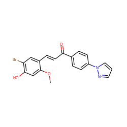 COc1cc(O)c(Br)cc1/C=C/C(=O)c1ccc(-n2cccn2)cc1 ZINC000071340515