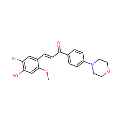 COc1cc(O)c(Br)cc1/C=C/C(=O)c1ccc(N2CCOCC2)cc1 ZINC000071411064