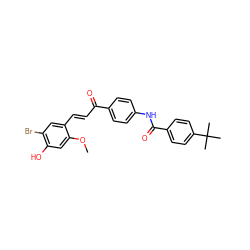 COc1cc(O)c(Br)cc1/C=C/C(=O)c1ccc(NC(=O)c2ccc(C(C)(C)C)cc2)cc1 ZINC000071340646