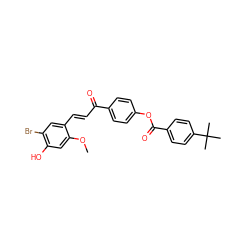 COc1cc(O)c(Br)cc1/C=C/C(=O)c1ccc(OC(=O)c2ccc(C(C)(C)C)cc2)cc1 ZINC000071340513