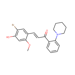 COc1cc(O)c(Br)cc1/C=C/C(=O)c1ccccc1N1CCCCC1 ZINC000071334656