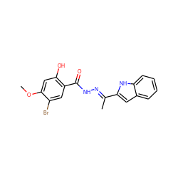 COc1cc(O)c(C(=O)N/N=C(\C)c2cc3ccccc3[nH]2)cc1Br ZINC000095559450