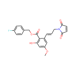 COc1cc(O)c(C(=O)OCc2ccc(F)cc2)c(/C=C/CN2C(=O)C=CC2=O)c1 ZINC000299838909