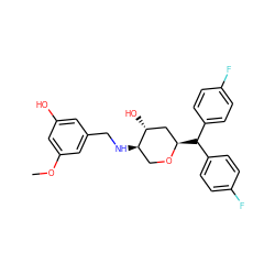 COc1cc(O)cc(CN[C@@H]2CO[C@H](C(c3ccc(F)cc3)c3ccc(F)cc3)C[C@H]2O)c1 ZINC000299857231