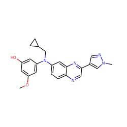 COc1cc(O)cc(N(CC2CC2)c2ccc3ncc(-c4cnn(C)c4)nc3c2)c1 ZINC000204146563