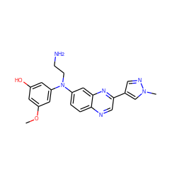 COc1cc(O)cc(N(CCN)c2ccc3ncc(-c4cnn(C)c4)nc3c2)c1 ZINC000204150887