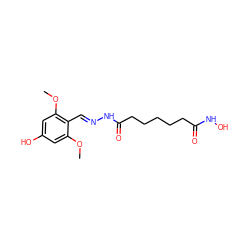 COc1cc(O)cc(OC)c1/C=N/NC(=O)CCCCCC(=O)NO ZINC000653688500