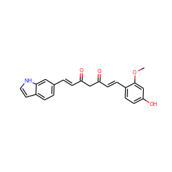 COc1cc(O)ccc1/C=C/C(=O)CC(=O)/C=C/c1ccc2cc[nH]c2c1 ZINC001772597204