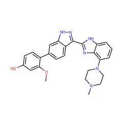 COc1cc(O)ccc1-c1ccc2c(-c3nc4c(N5CCN(C)CC5)cccc4[nH]3)n[nH]c2c1 ZINC000040408719