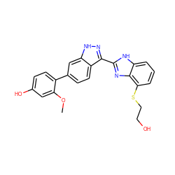 COc1cc(O)ccc1-c1ccc2c(-c3nc4c(SCCO)cccc4[nH]3)n[nH]c2c1 ZINC000167389406