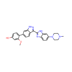 COc1cc(O)ccc1-c1ccc2c(-c3nc4ccc(N5CCN(C)CC5)cc4[nH]3)n[nH]c2c1 ZINC000167528933