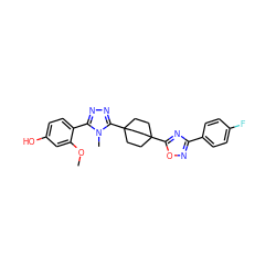 COc1cc(O)ccc1-c1nnc(C23CCC(c4nc(-c5ccc(F)cc5)no4)(CC2)CC3)n1C ZINC000028529424