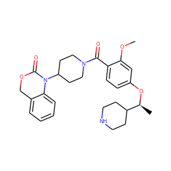 COc1cc(O[C@@H](C)C2CCNCC2)ccc1C(=O)N1CCC(N2C(=O)OCc3ccccc32)CC1 ZINC000026832364