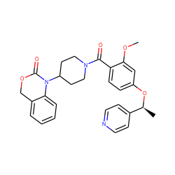 COc1cc(O[C@@H](C)c2ccncc2)ccc1C(=O)N1CCC(N2C(=O)OCc3ccccc32)CC1 ZINC000026831364