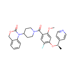 COc1cc(O[C@H](C)c2ccncc2)c(F)cc1C(=O)N1CCC(N2C(=O)OCc3ccccc32)CC1 ZINC000026834531