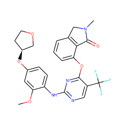 COc1cc(O[C@H]2CCOC2)ccc1Nc1ncc(C(F)(F)F)c(Oc2cccc3c2C(=O)N(C)C3)n1 ZINC000146001428