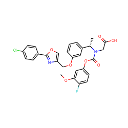 COc1cc(OC(=O)N(CC(=O)O)[C@@H](C)c2cccc(OCc3coc(-c4ccc(Cl)cc4)n3)c2)ccc1F ZINC000049793579