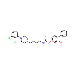 COc1cc(OC(=O)NCCCCN2CCN(c3cccc(Cl)c3Cl)CC2)ccc1-c1ccccc1 ZINC001772619874