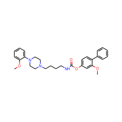 COc1cc(OC(=O)NCCCCN2CCN(c3ccccc3OC)CC2)ccc1-c1ccccc1 ZINC000223232498