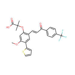 COc1cc(OC(C)(C)C(=O)O)c(/C=C/C(=O)c2ccc(C(F)(F)F)cc2)cc1-c1cccs1 ZINC000029324134