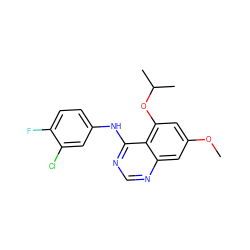 COc1cc(OC(C)C)c2c(Nc3ccc(F)c(Cl)c3)ncnc2c1 ZINC000028572579