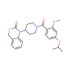 COc1cc(OC(C)C)ccc1C(=O)N1CCC(N2C(=O)OCc3ccccc32)CC1 ZINC000026830579