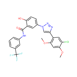 COc1cc(OC)c(-c2cn(-c3ccc(O)c(C(=O)Nc4cccc(C(F)(F)F)c4)c3)nn2)cc1Cl ZINC000299831605