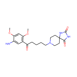 COc1cc(OC)c(C(=O)CCCCN2CCC3(CC2)NC(=O)NC3=O)cc1N ZINC000026648348