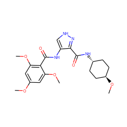 COc1cc(OC)c(C(=O)Nc2c[nH]nc2C(=O)N[C@H]2CC[C@H](OC)CC2)c(OC)c1 ZINC000299820734